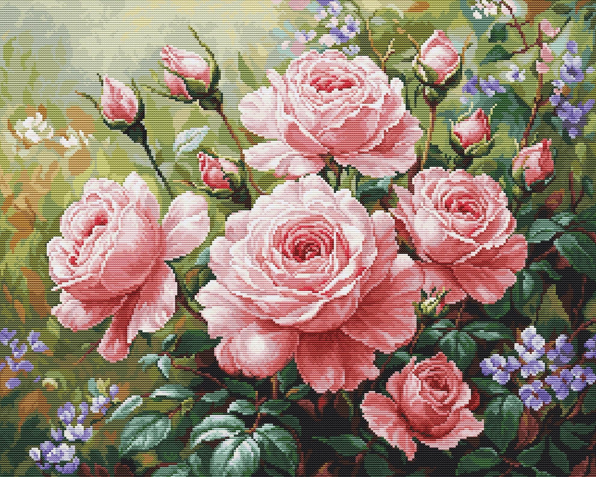Luca-S Kreuzstichset 'Strauß Rosa Rosen' – Komplettset Mit Stoff, Garn & Anleitung