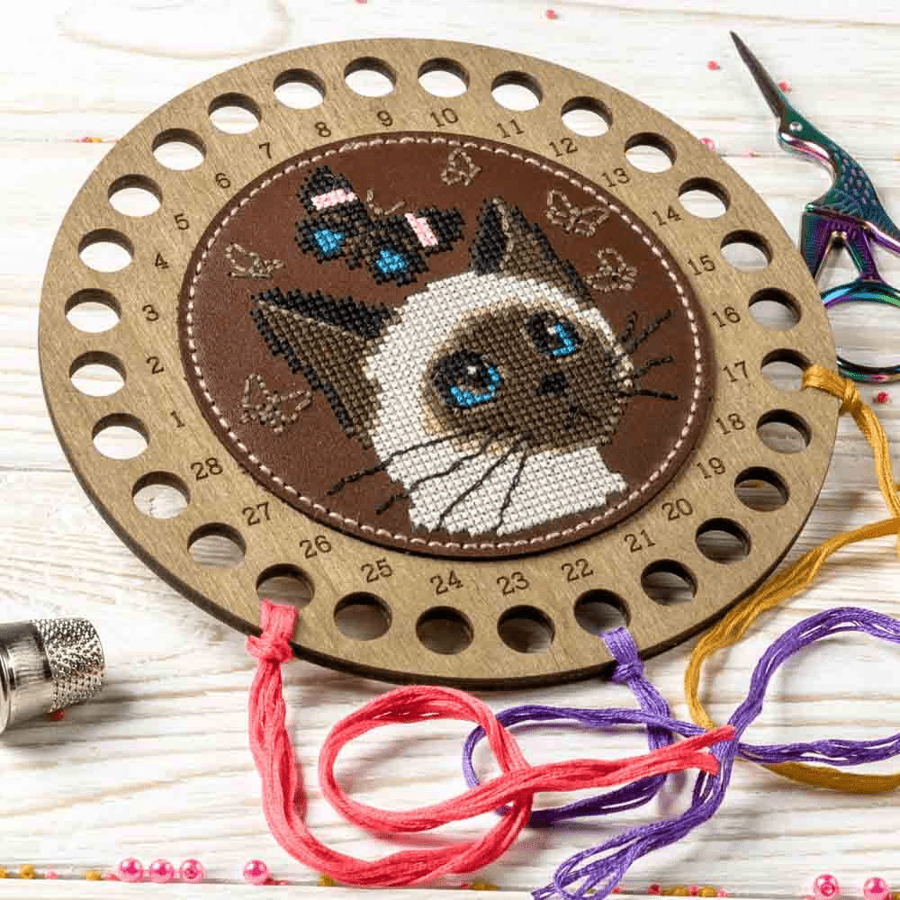 Thread Organizer Needlecraft Kit on Leather - Wooden Organizer for Threads Wonderland Crafts Floss Organizer - HobbyJobby