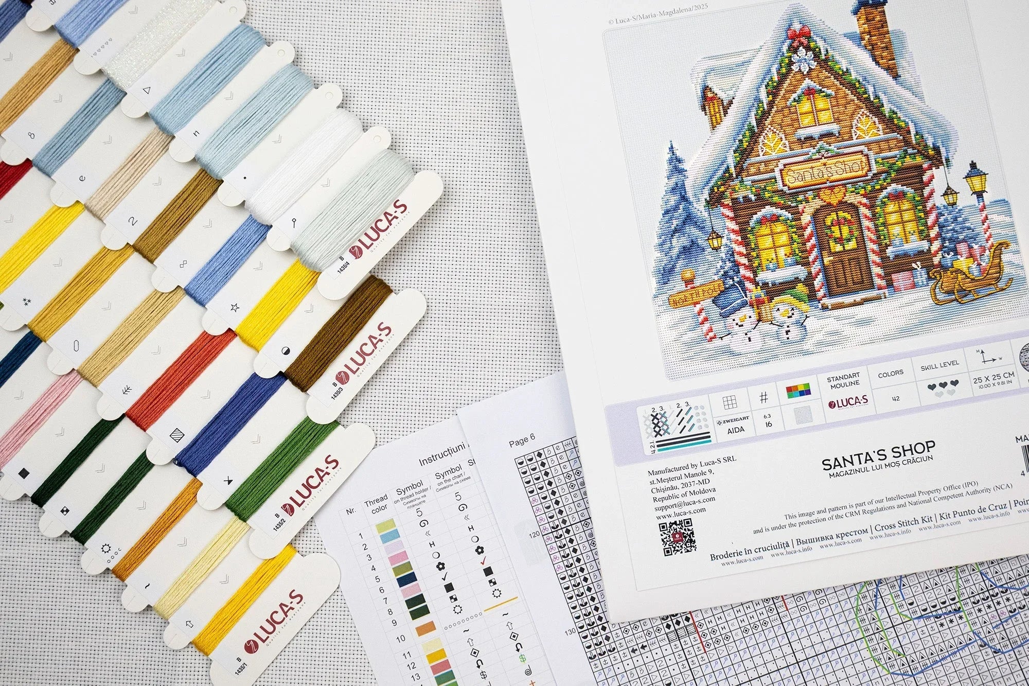 Kit Point De Croix Luca-S « Noël » – Tissu Aida 18, Fil Anchor – 53 Couleurs – Complet Avec Aiguille Et Schéma