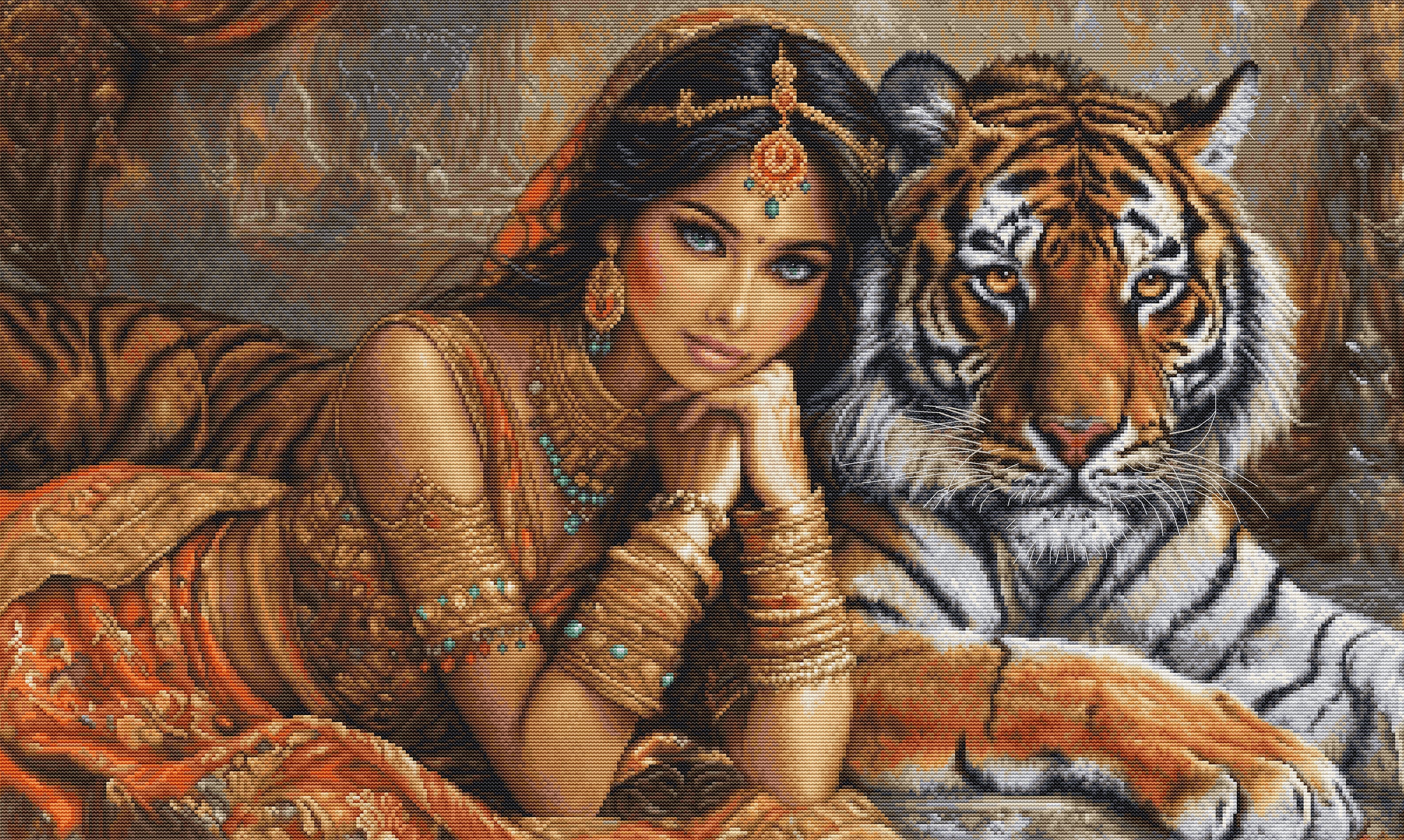 Cross Stitch Kit Luca-S Gold -  The Indian Princess and The Royal Tiger, BU5060