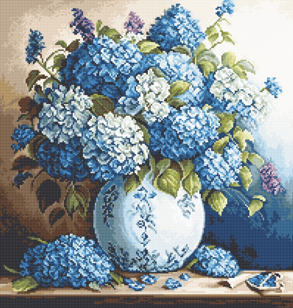 Pattern Vase with Hydrangeas, G/B700