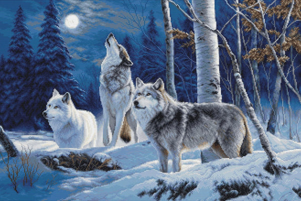 Cross Stitch Kit Luca-S GOLD - The Howl of Wolves and the Winter Moon,