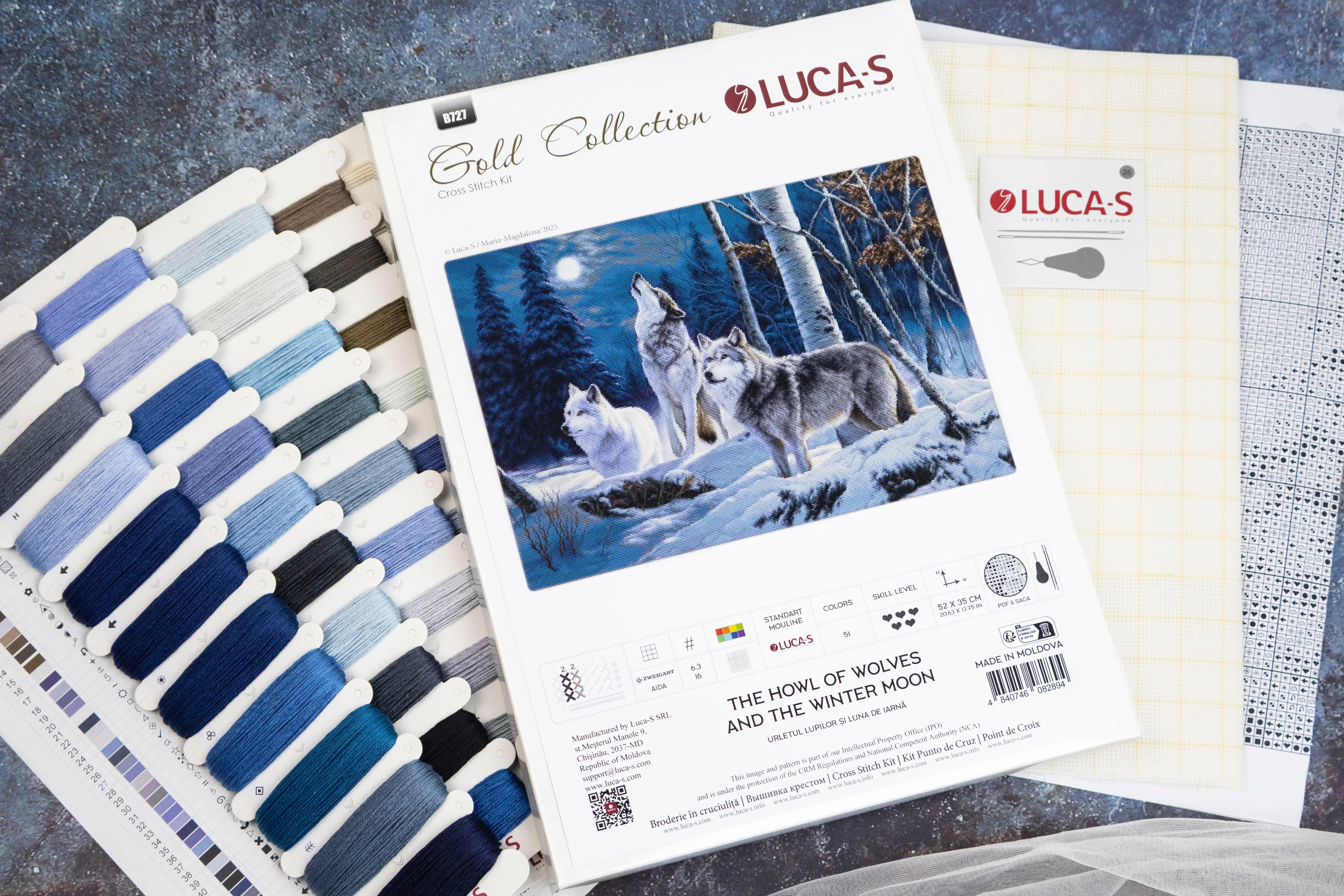 Cross Stitch Kit Luca-S GOLD - The Howl of Wolves and the Winter Moon,