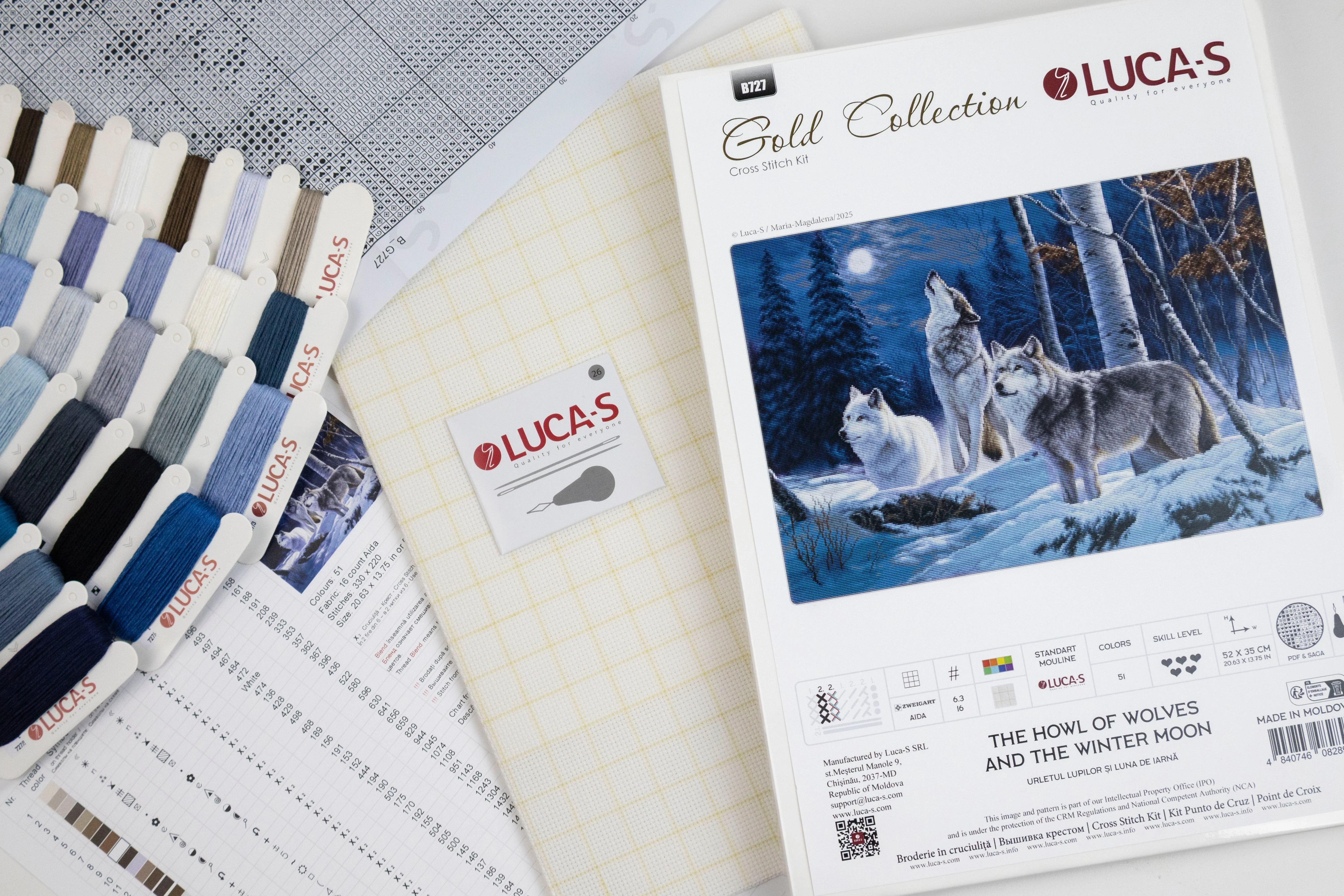 Cross Stitch Kit Luca-S GOLD - The Howl of Wolves and the Winter Moon,