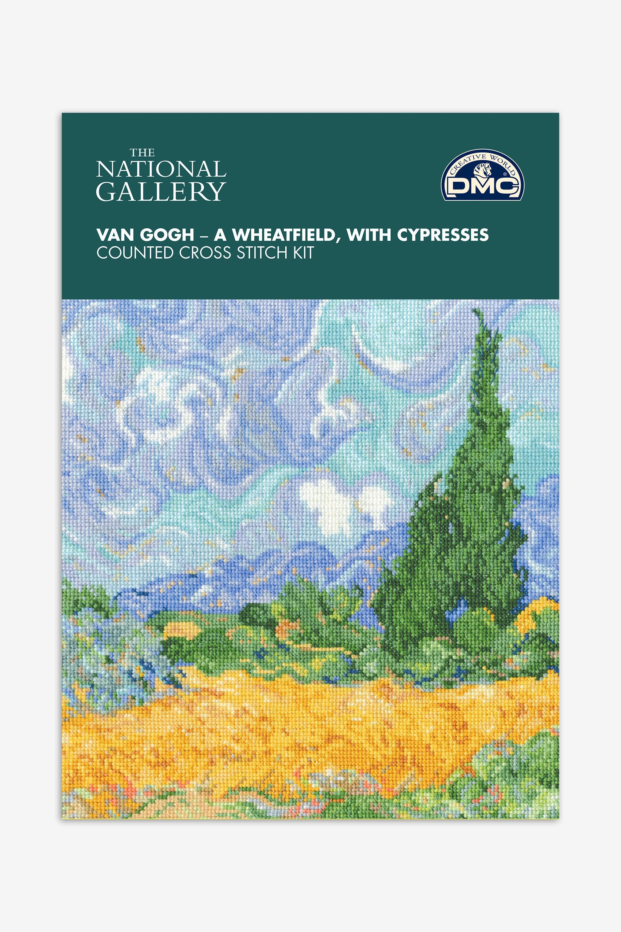 A Wheatfield, With Cypresses - Van Gogh, The National Gallery DMC Cross Stitch Kits - HobbyJobby