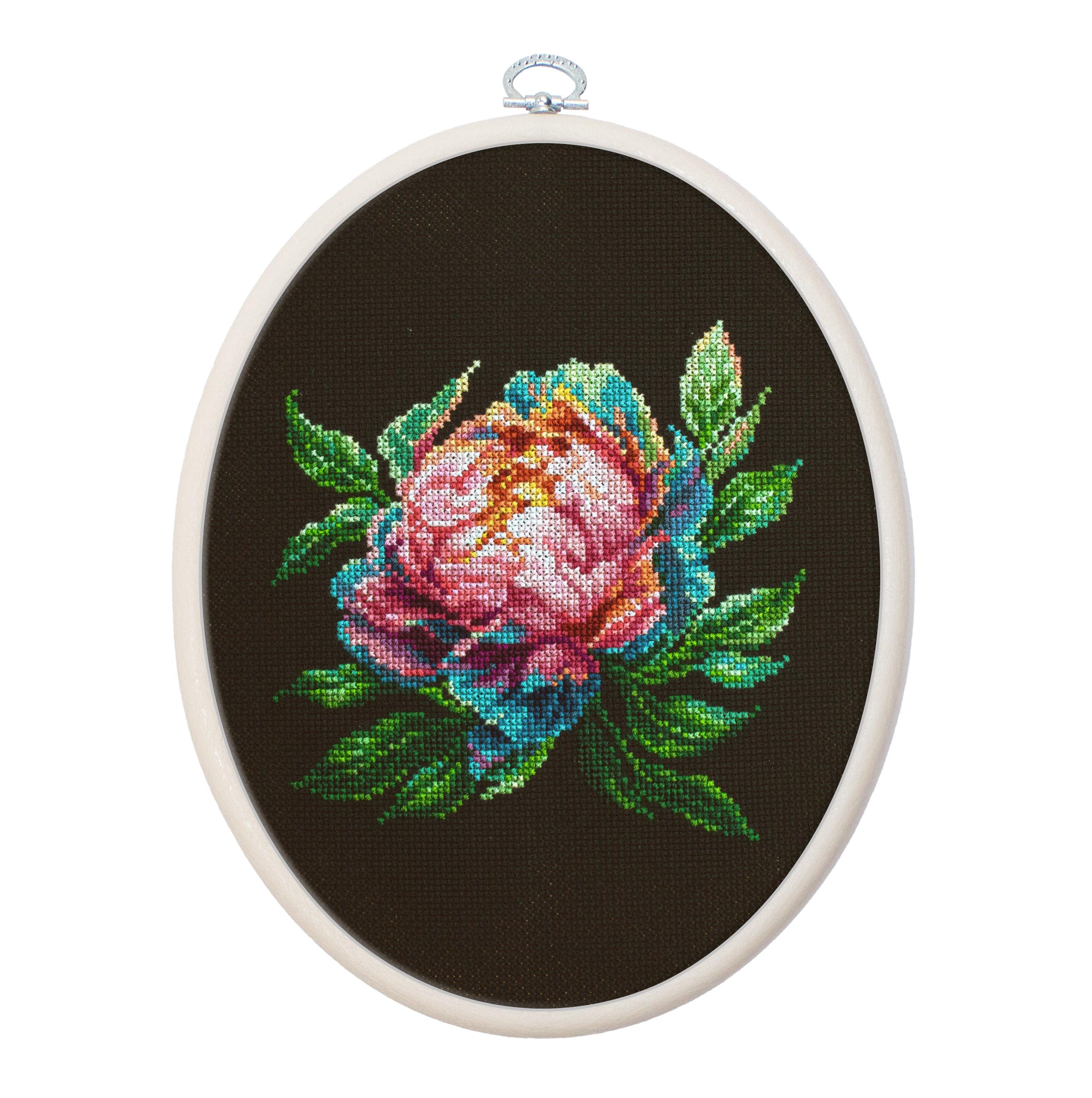 Cross Stitch Kit with Hoop Included Luca-S - BC203 ''Abalone Pearl'' Peony - Luca-S Cross Stitch Kits
