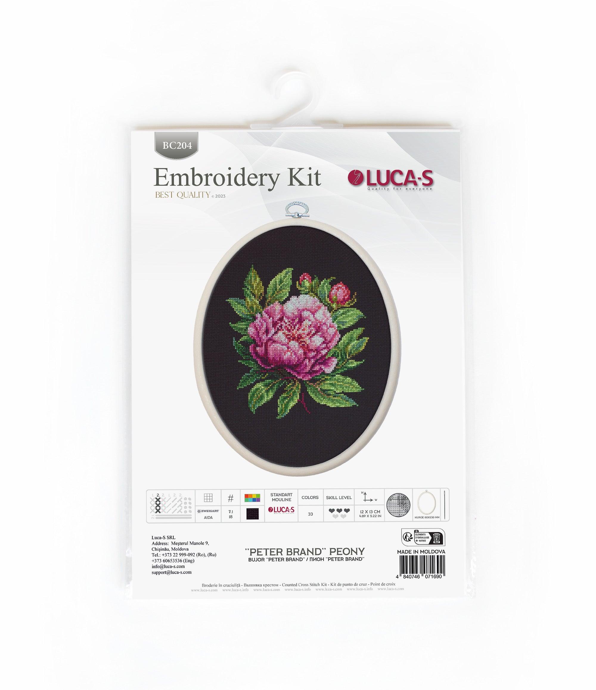 Cross Stitch Kit with Hoop Included Luca-S - BC204 ’’Peter Brand’’ Peony - Luca-S Cross Stitch Kits