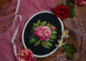 Cross Stitch Kit with Hoop Included Luca-S - BC204 ’’Peter Brand’’ Peony - Luca-S Cross Stitch Kits