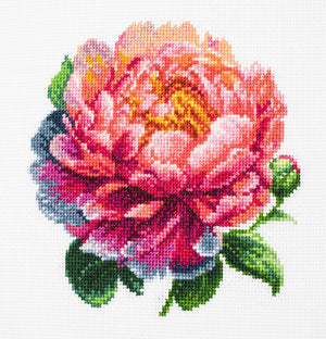 Cross Stitch Kit with Hoop Included Luca-S - BC205 ’’Coral Charm’’ Peony - Luca-S Cross Stitch Kits