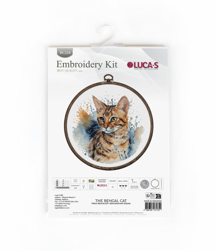Cross Stitch Kit with Hoop Included Luca-S - BC210, The Bengal Cat - Luca-S Cross Stitch Kits