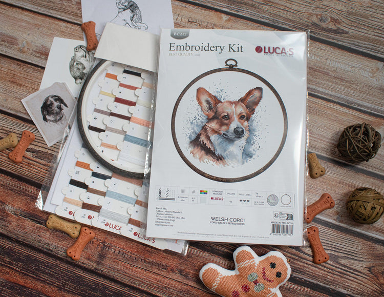 Cross Stitch Kit with Hoop Included Luca-S - BC212, Welsh Corgi - Luca-S Cross Stitch Kits