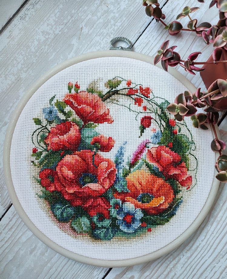Cross Stitch Kit with Hoop Included Luca-S - Composition With Poppies, BC209 - Luca-S Cross Stitch Kits