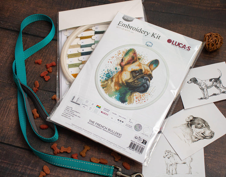 Cross Stitch Kit with Hoop Included Luca-S - The French Bulldog, BC207 - Luca-S Cross Stitch Kits