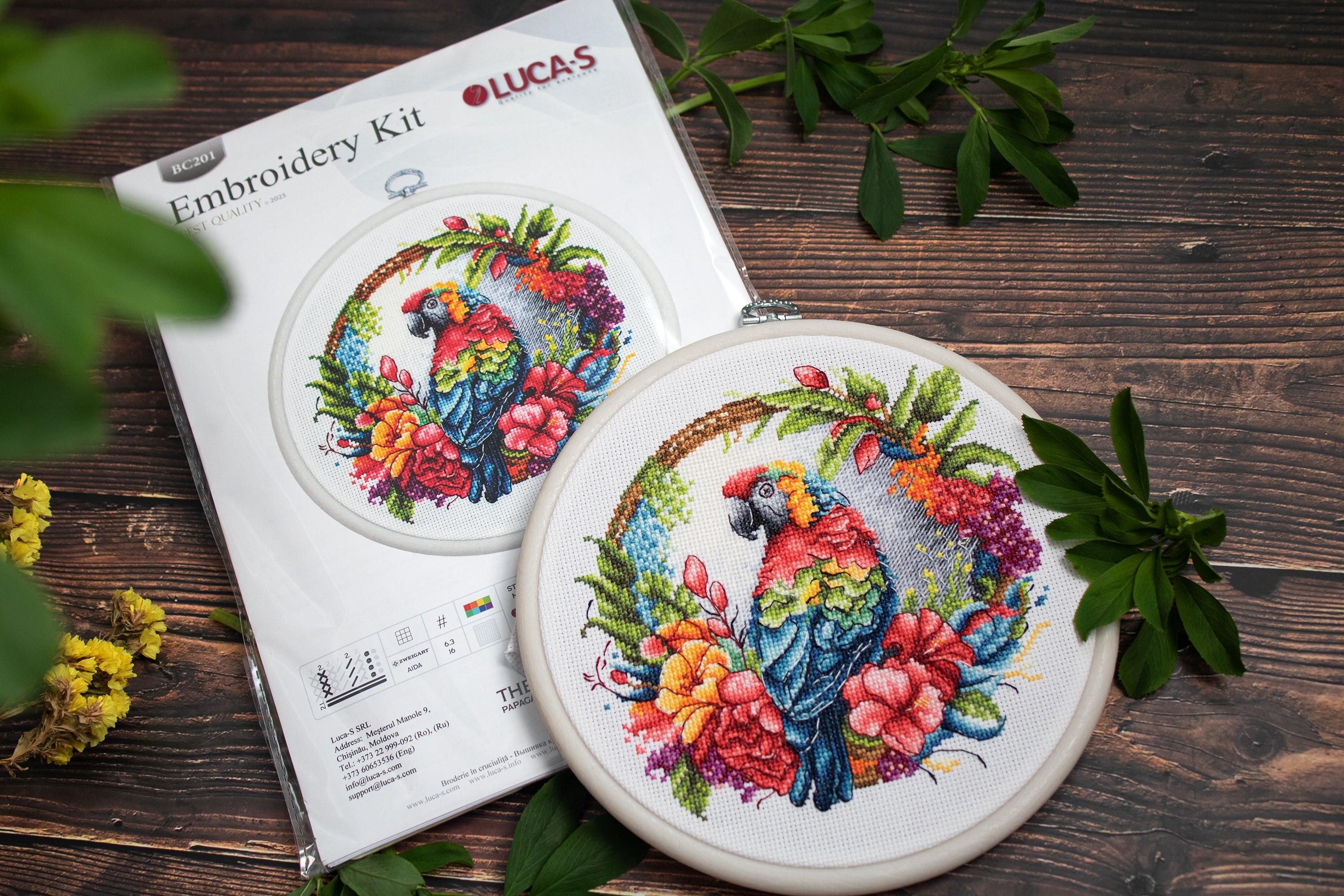 Cross Stitch Kit with Hoop Included Luca-S - The Tropical Parrot, BC201 - Luca-S Cross Stitch Kits