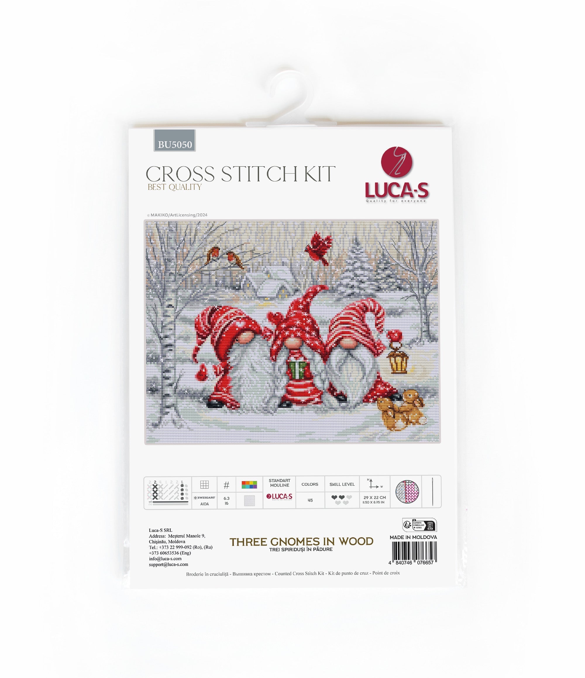 Cross Stitch Kit Luca-S - Three Gnomes in Wood, BU5050