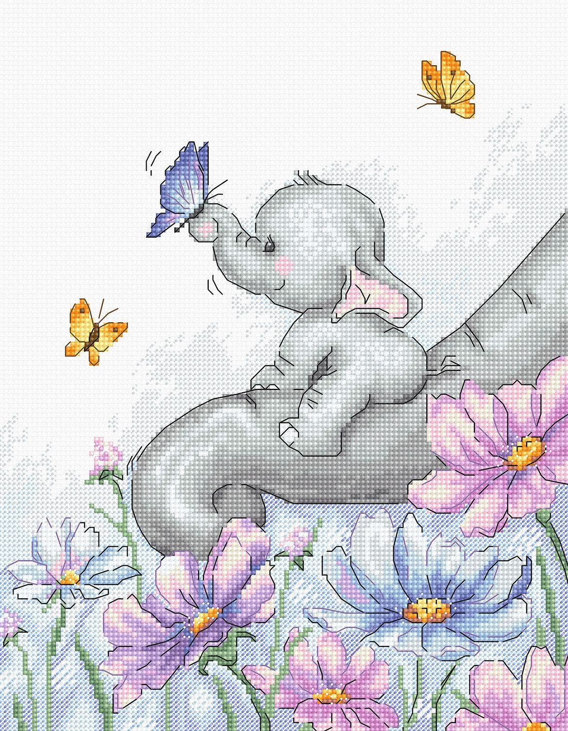 Cross Stitch Kit Luca-S - Elephant with Butterfly - HobbyJobby