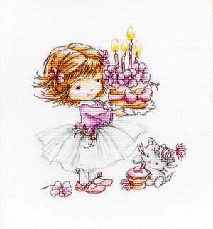 Cross Stitch Kit Luca-S - Little girl with a kitten and a cake, B1054 - Luca-S