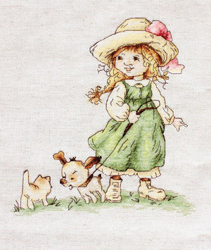 Cross Stitch Kit Luca-S - Little girl with a puppy and a kitten, B1104 - Luca-S