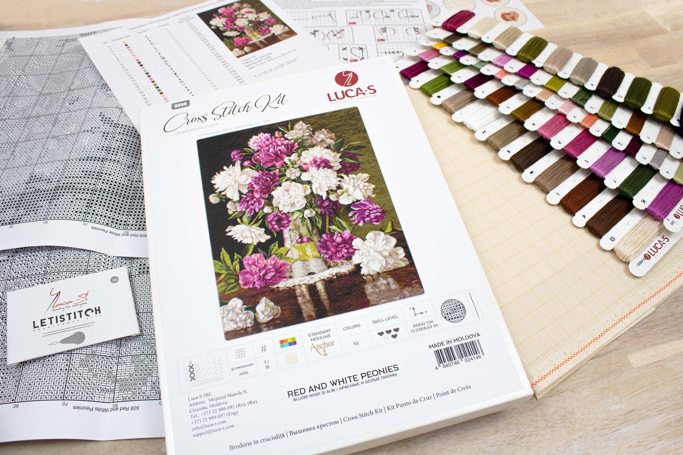 Cross Stitch Kit Luca-S - Red and White Peonies, B608 - Luca-S