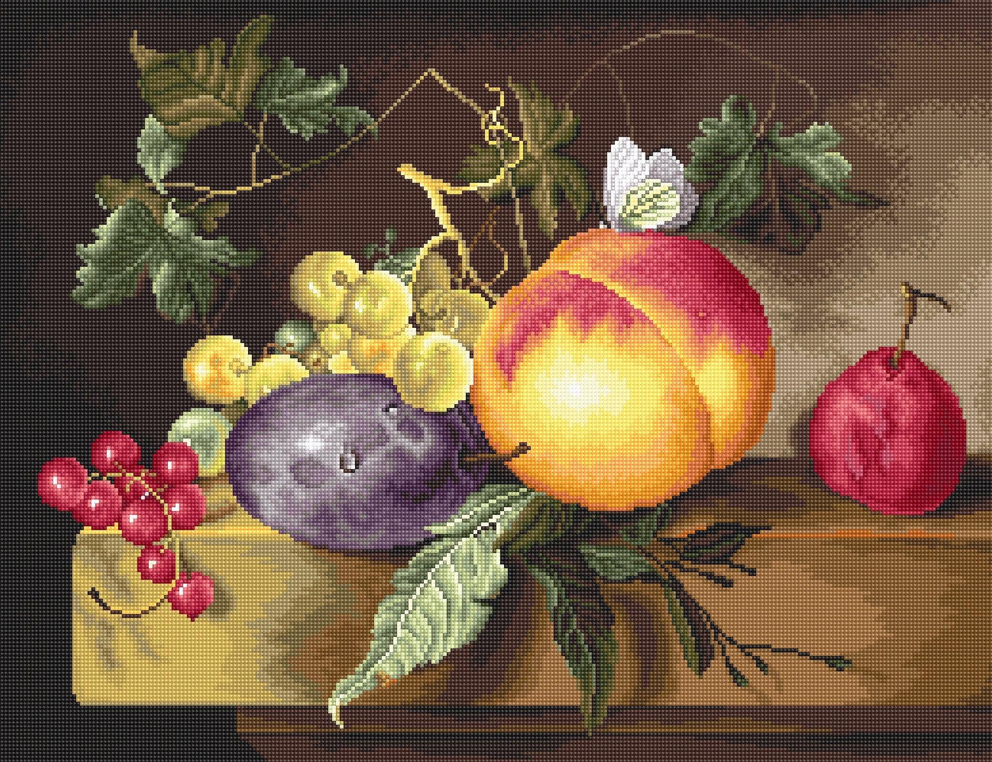 Cross Stitch Kit Luca-S - Still life with peach and grapes, B593 - Luca-S Cross Stitch Kits