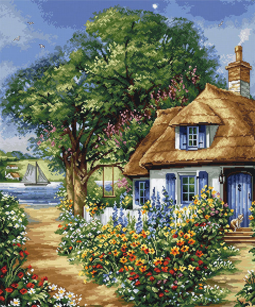 Luca-S Kreuzstich-Set BU5000 ‚Sommer Landschaft‘ – 39x32 Cm, Mit Aida-Stoff, Garn, Nadel & Anleitung