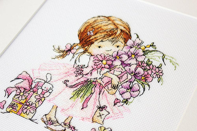 Cross Stitch Kit Luca-S - The Girl with Flowers and Gifts, B1055 - Luca-S