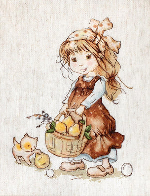 Cross Stitch Kit Luca-S - The girl with pears and a kitten B1076 - Luca-S