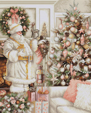 Cross Stitch Kit Luca-S - White Santa With Christmas Tree, BU5019 - Luca-S Cross Stitch Kits