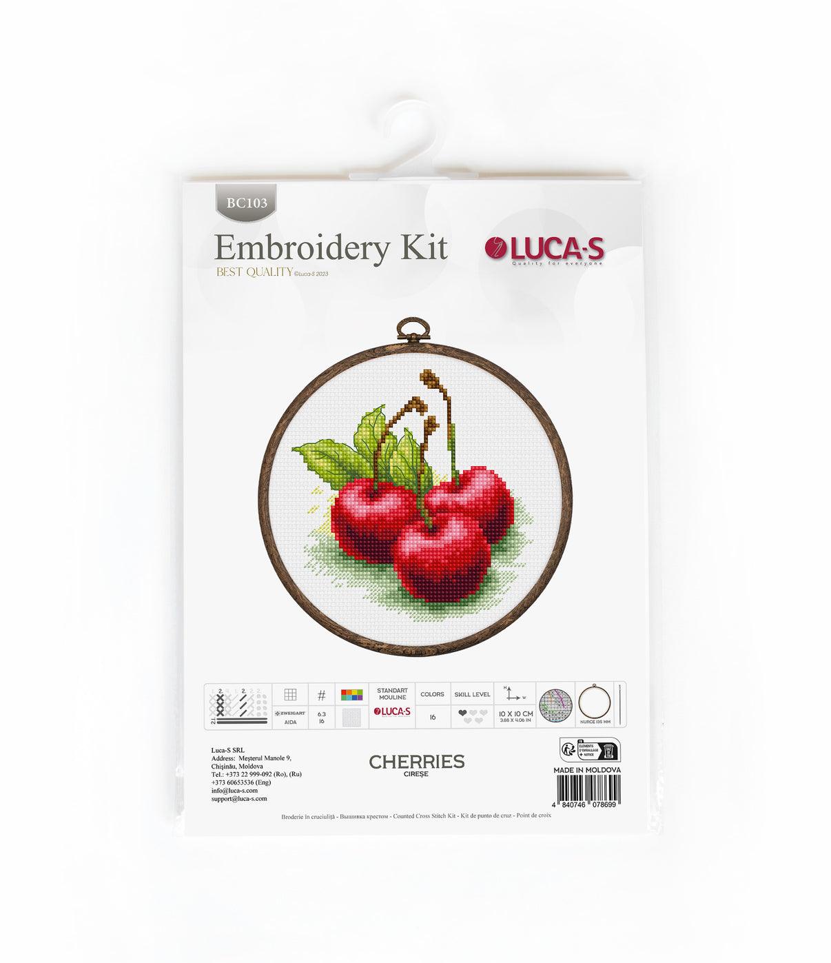 Cross Stitch Kit with Hoop Included Luca-S - Cherries, BC103 - Luca-S Cross Stitch Kits