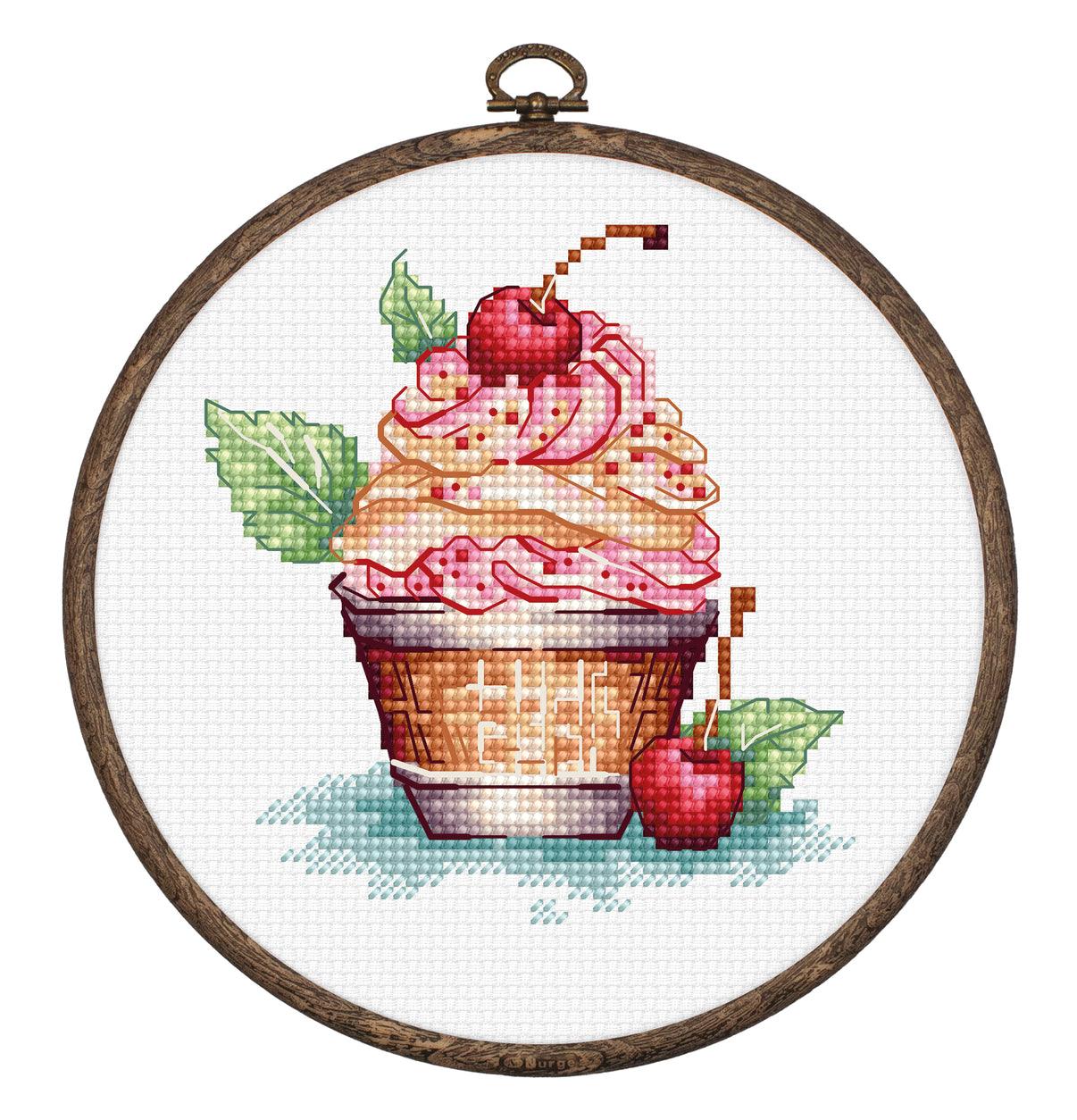 Cross Stitch Kit with Hoop Included Luca-S - Cherry Ice Cream, BC104 - Luca-S Cross Stitch Kits