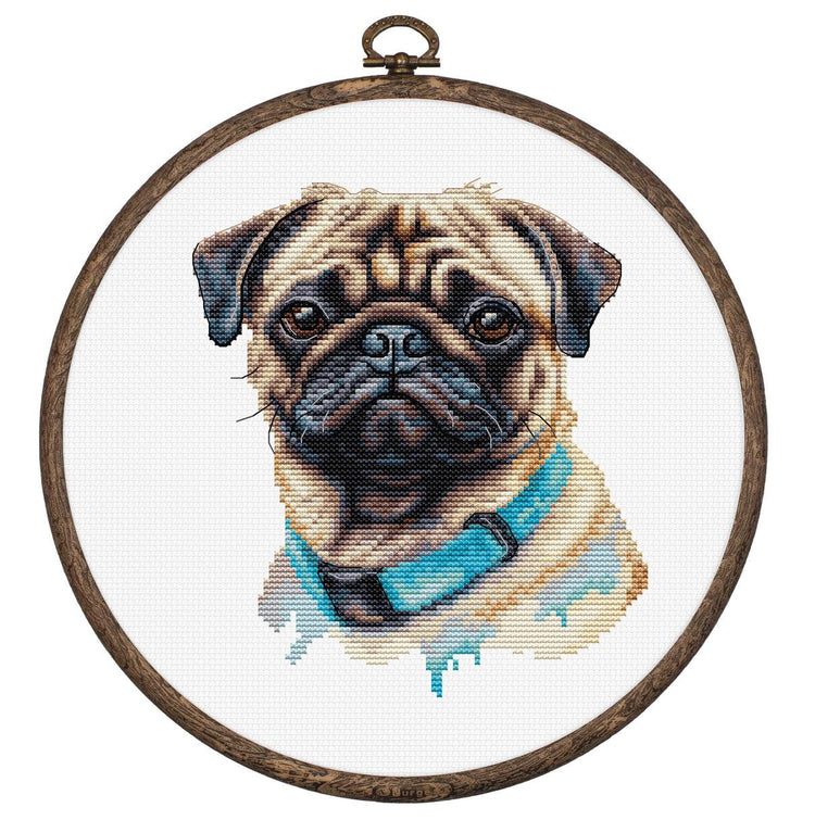 Cross Stitch Kit with Hoop Included Luca-S - Pug, BC230 - Luca-S Cross Stitch Kits