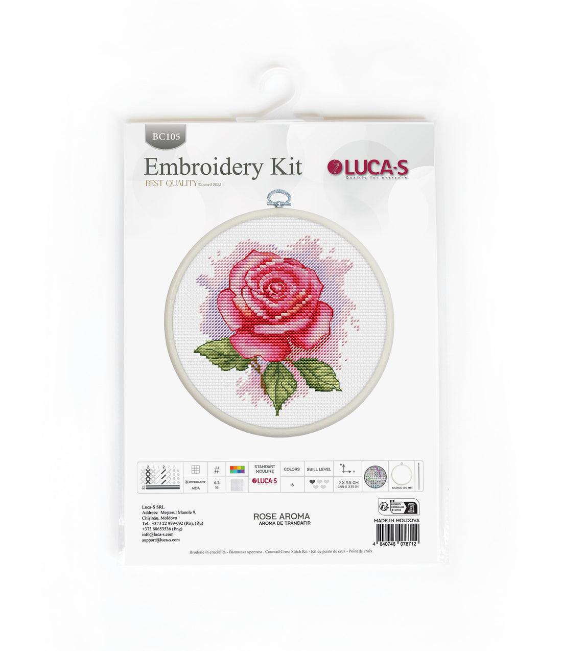 Cross Stitch Kit with Hoop Included Luca-S - Rose Aroma, BC105 - Luca-S Cross Stitch Kits